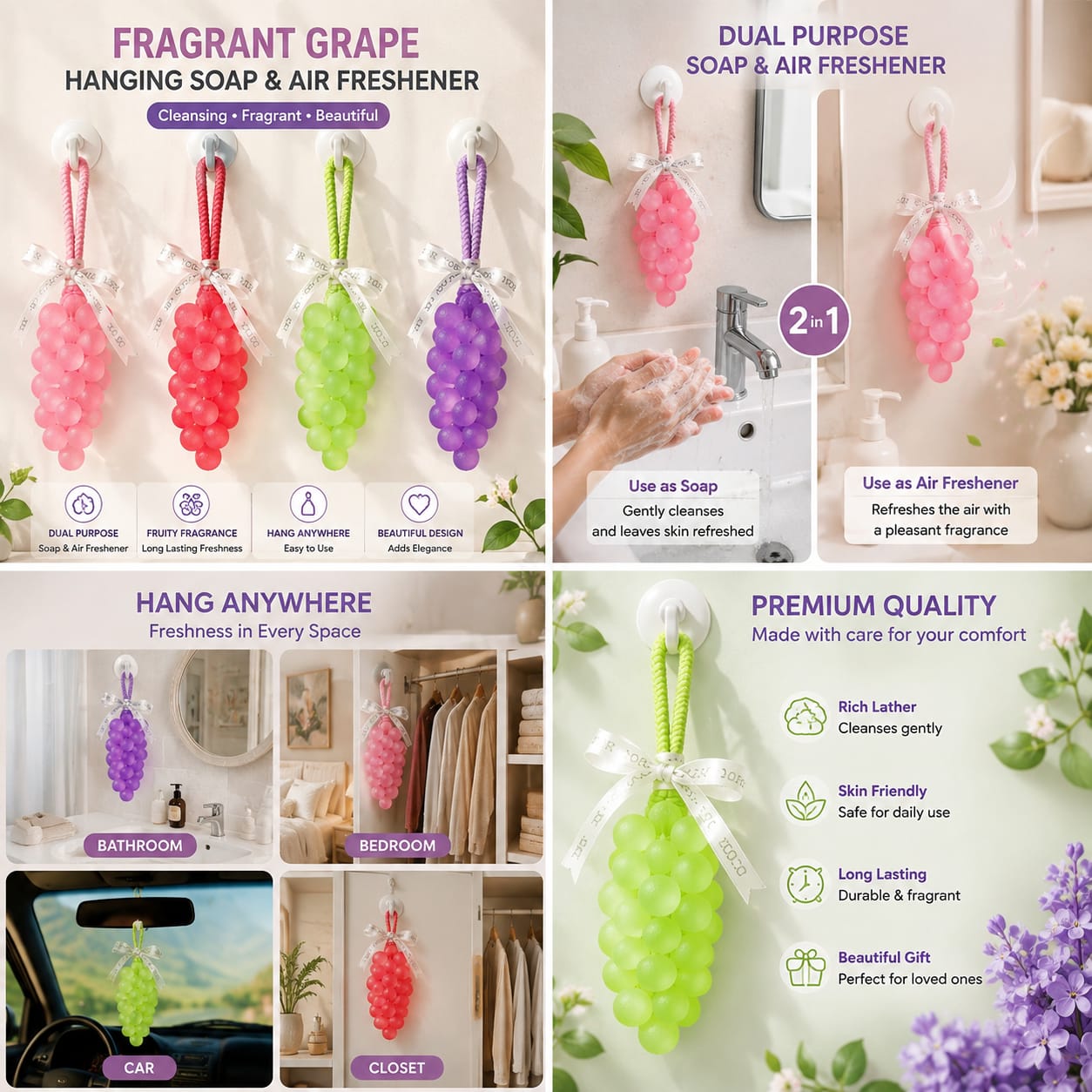 Dual-purpose fragrant grape soap and air freshener