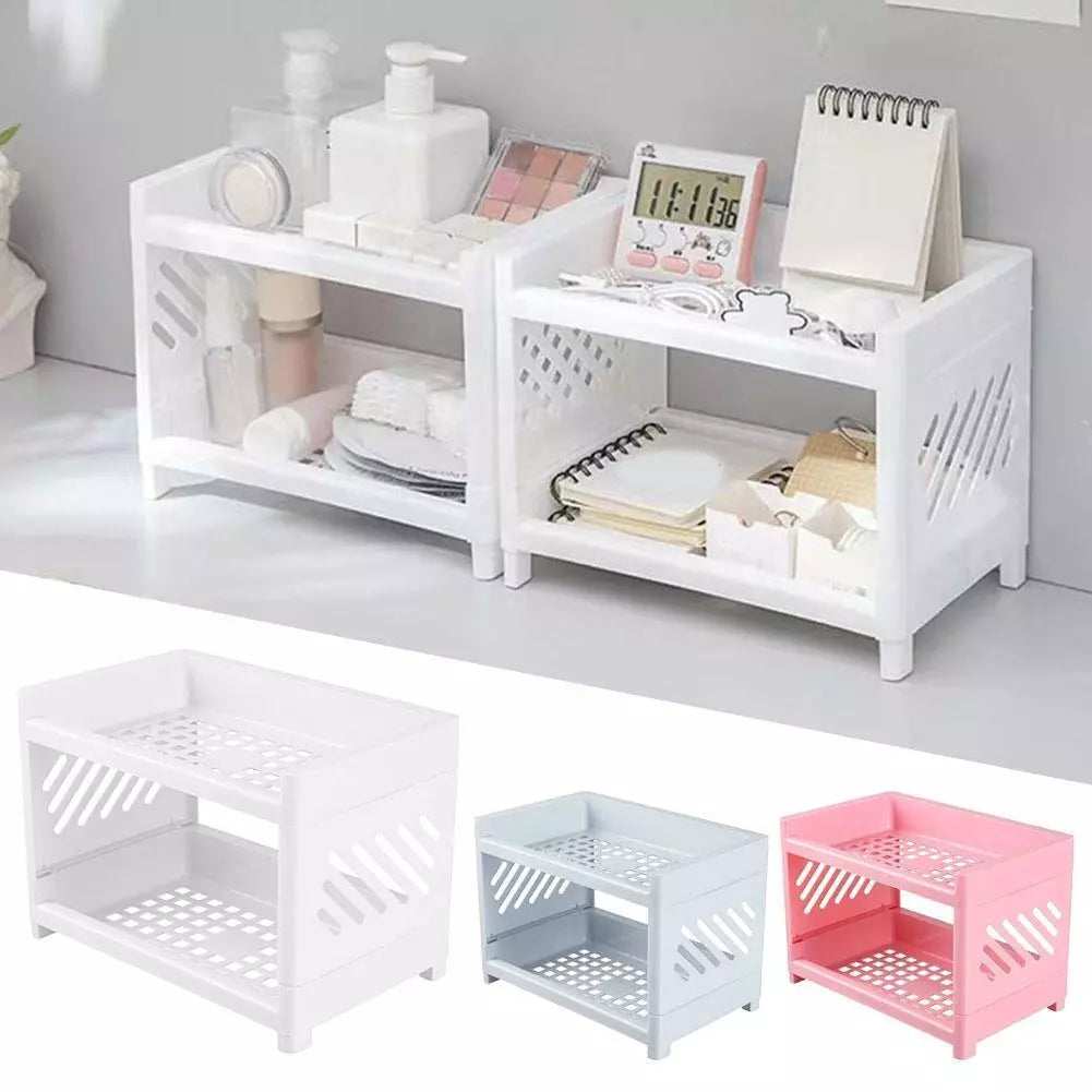 Multipurpose Double Layer Storage Rack Desk Organizer Shelf