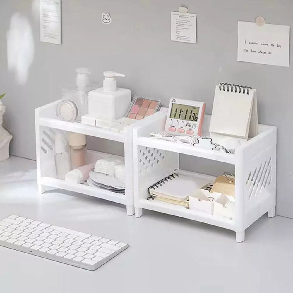 Multipurpose Double Layer Storage Rack Desk Organizer Shelf