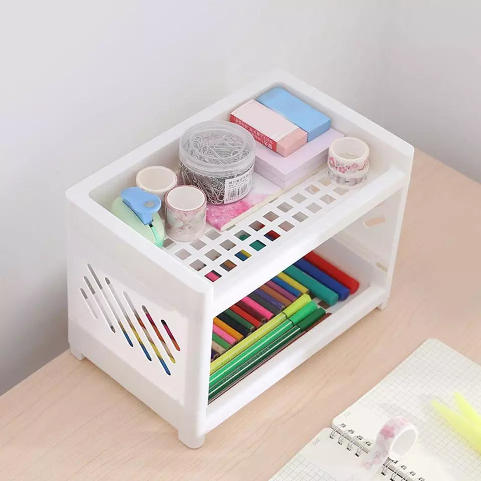 Multipurpose Double Layer Storage Rack Desk Organizer Shelf