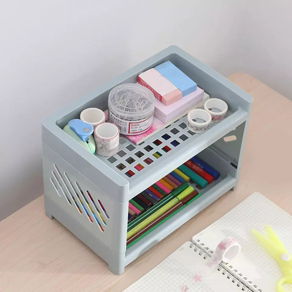 Multipurpose Double Layer Storage Rack Desk Organizer Shelf